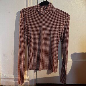 Levi's pink and brown checkered turtleneck shirt